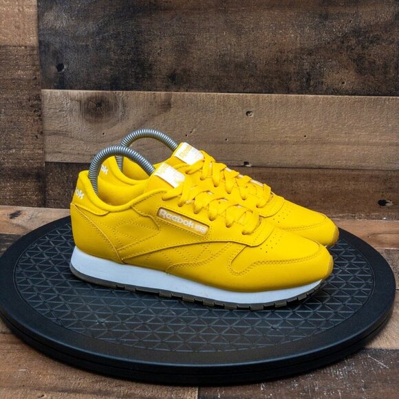 REEBOK CLASSIC LEATHER WOMENS ATHLETIC SHOES RETRO UTILITY YELLOW LOW SIZE 7 - Picture 9 of 9